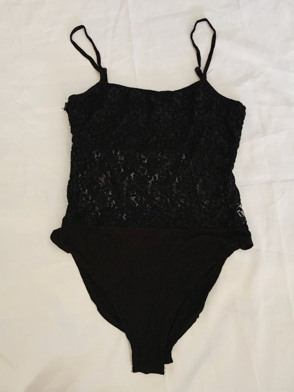 SHEIN Black Lace Cami Bodysuit Sheer Floral Lingerie Y2K Coquette